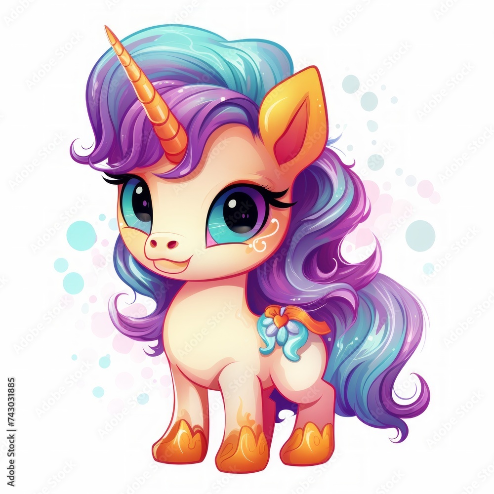 Poster Generative AI A delightful creature resembling a tiny unicorn, yet with whimsical, colorful fur.