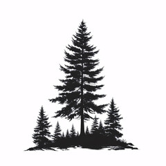 Vector silhouette of three pine trees. Can be used as poster, badge, emblem, banner, icon, sign, decor...