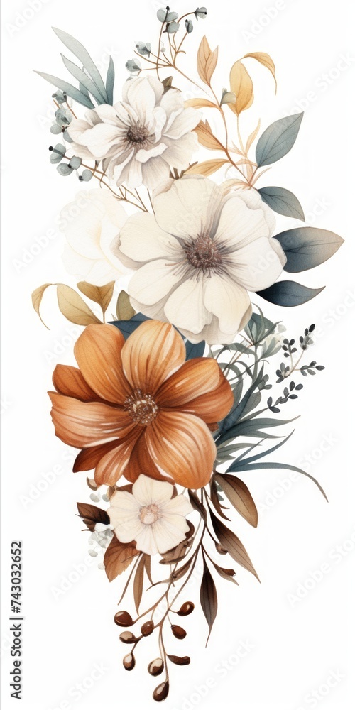 Aufkleber Generative AI A gorgeous cluster of fresh flowers arranged neatly on a white background, offering a clean area for adding event details or custom text overlays. in the style of feminine sticker art, a