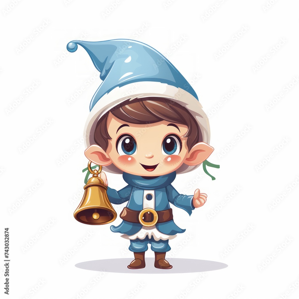 Aufkleber generative ai a mischievous elf with pointy ears and a jingling bell hat, holding a tiny gift.