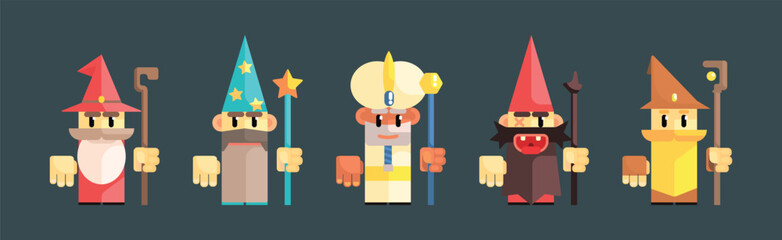 Funny Wizard and Magical Old Warlock Character Vector Set