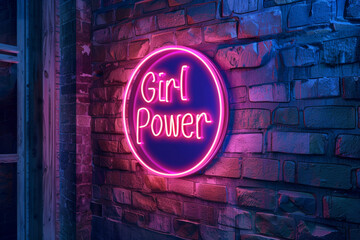 "Girl Power" Neon Sign Illuminating a Dark Brick Wall, Symbolizing Feminism and Empowerment