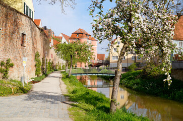 a sunny spring day in the little ancient Bavarian town Donauwoerth - capital of Donau-Ries district...