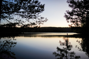 Fototapeta na wymiar Sunset at a lake in Sweden