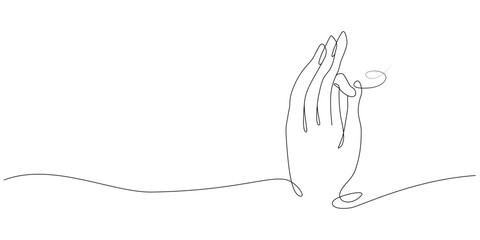 Vector one line art illustrations of buddha hands. Continuous line art of hand Lord Buddha and Vesak day
