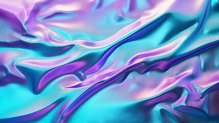 Obraz premium Holographic real texture in blue pink green colors with scratches and irregularities. Holographic color wrinkled foil. Holographic rainbow foil abstract background