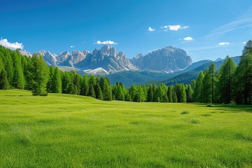 Fototapeta na wymiar Landscape meadow in the mountains with blue sky