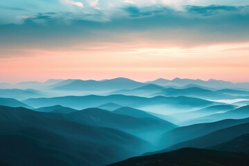 Fototapeta na wymiar Landscape with rays of light through layers of mountains