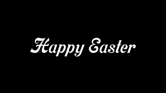 Happy Easter text with colorful animation on black screen alpha channel. Spring religious traditional holiday concept