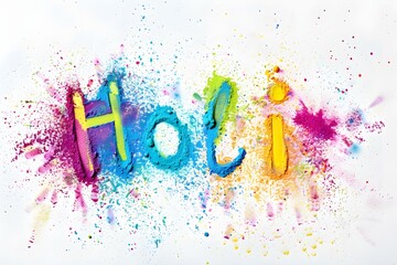 "Vibrant Holi Powder Splashes on White Background". Concept Colorful, Festive, Holi Celebration, White Background, Vibrant Powder Splashes