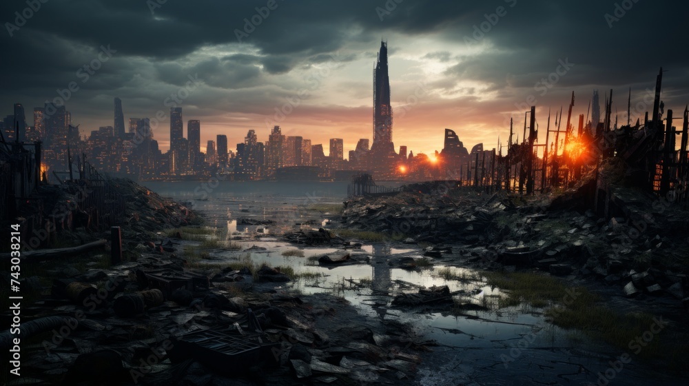 Poster generative ai concept of a city after the apocalypse