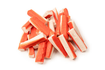 A group of crab sticks isolated on white background.