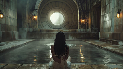 Woman in an Ancient Spa. - obrazy, fototapety, plakaty