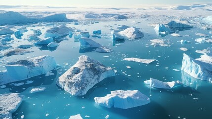 Generative AI Aerial view of Antarctic icebergs - obrazy, fototapety, plakaty