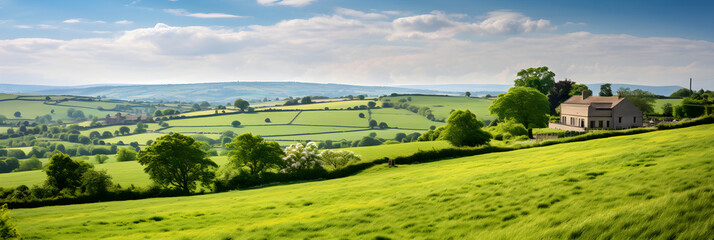 Tranquil Green Splendor: The Quintessential British Countryside with Traditional Cottage
