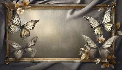 Tableaux ronds sur aluminium Papillons en grunge vintage frame with butterfly