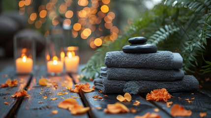 Spa Ambience with Towels, Zen Stones, and Candles