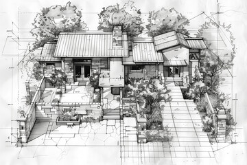 Architectural blueprint of modern residential house
