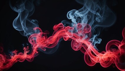red and white smoke in black background for design whit copy space - obrazy, fototapety, plakaty