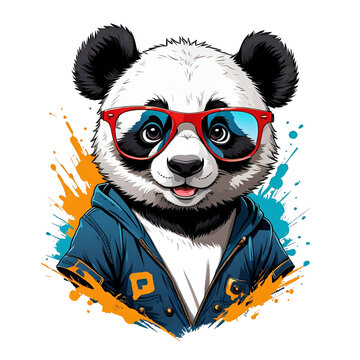 Cute and cheerful panda in cartoon style, t shirt design. isolate on white background.
