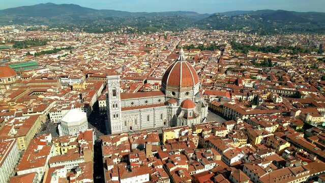 Italy, great landmarks and towns - city of art and culture- Florence, panoramic view of city center and Duomo cathedral

