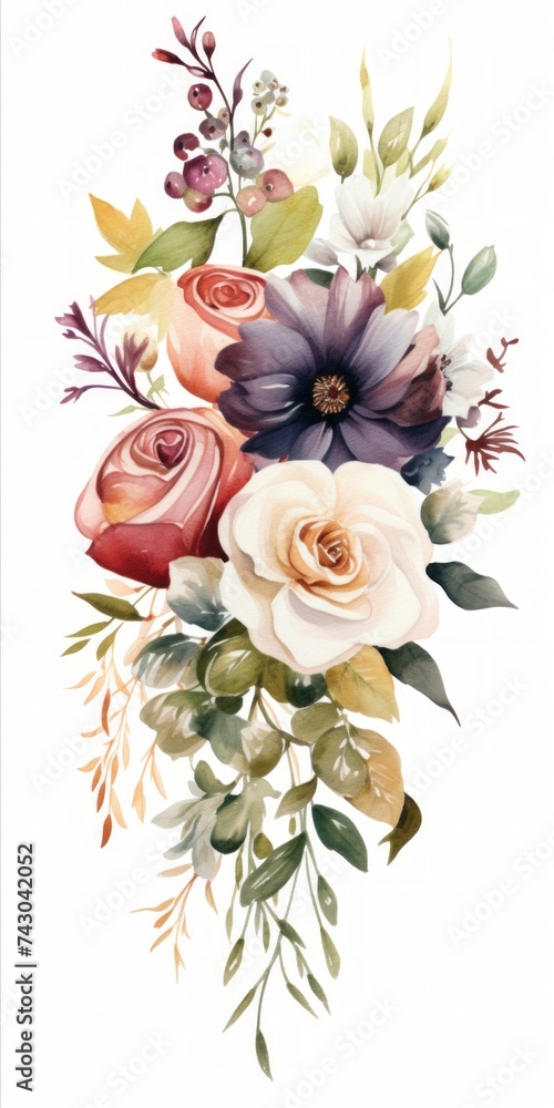 Poster generative ai an artistically arranged bouquet featuring a variety of blooms in rich hues, set again