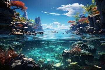 a computer generated image of a coral reef in the ocean - obrazy, fototapety, plakaty