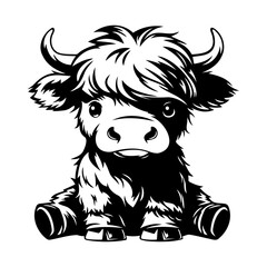 Image of Sitting baby highland cow. Cute highland cow. printed on Printed Glass Splashbacks