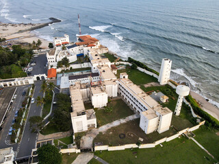 Aerial view of Osu castle on the coast of Accra, Ghana.