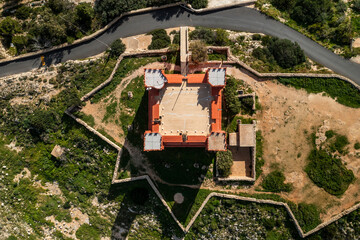 Aerial view of It Torri Tower in Mellieha, Malta.