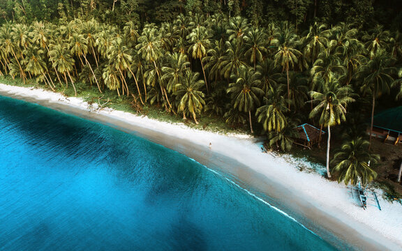 Aerial view of White Beach, Port Barton, Palawan, Philippines.