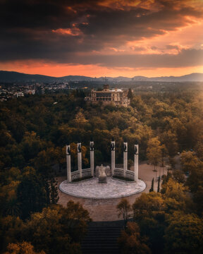 Aerial view of Chapultepec Park with Castillo de Chapultepec and Monumento a la Patria, Mexico.