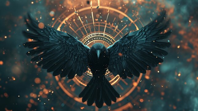 Abstract background with a black raven in the center