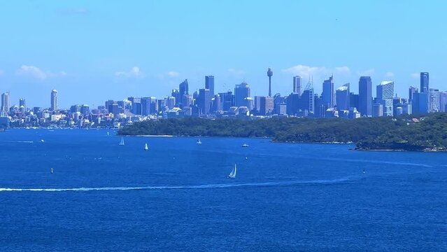 Sydney Harbour viewed from North Head Manly views of South Head Sydney CBD Mosman circular quay double bay north Sydney Taronga zoo  yacht ferry speed boats rock cliffs NSW Australia