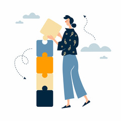 Puzzles are a great element of team work and search for ideas. business teamwork together people connect puzzle elements. 