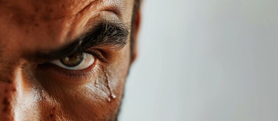 Closeup of an angry male celebrity shielding face. with copy space image. Place for adding text or design