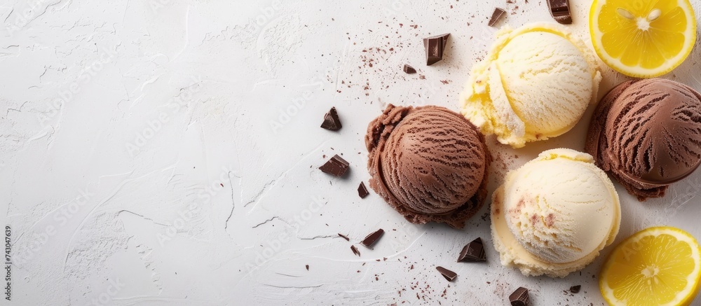 Poster homemade lemon and chocolate ice cream sandwiches. with copy space image. place for adding text or d