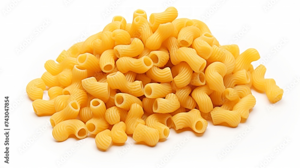 Poster close-up realistic photo featuring a small pile of cavatappi pasta on a white background generative 