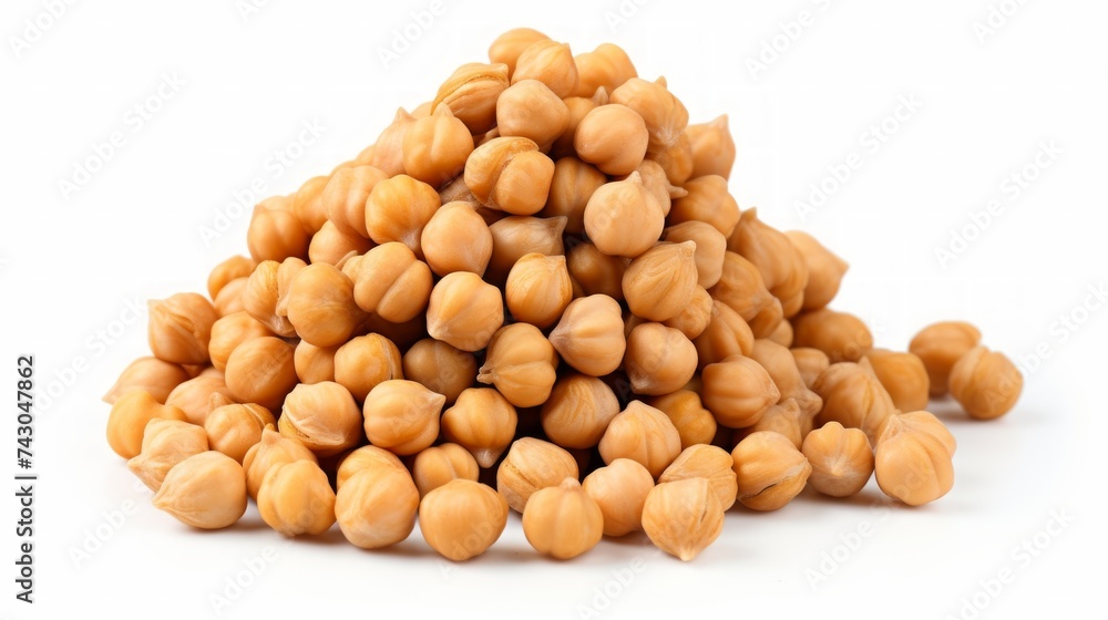 Aufkleber close-up realistic photo featuring a small pile of chickpeas on a white background generative ai