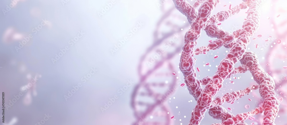 Aufkleber Genetics Multiple exposure with photos of scientist laboratory glassware and illustrations banner design. with copy space image. Place for adding text or design