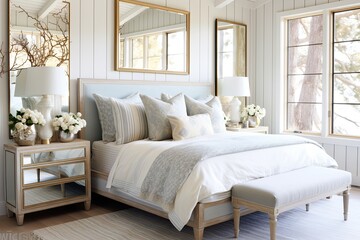 Fototapeta na wymiar Hollywood Glam Mirror Coastal Chic: Coastal Cottage Bedroom Inspirations