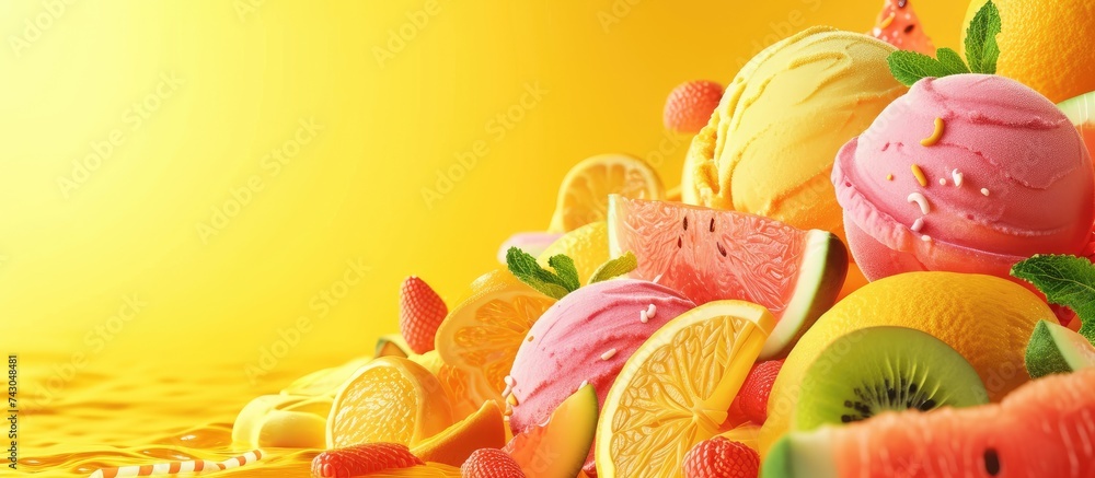 Aufkleber Ice cream of different fruits. with copy space image. Place for adding text or design