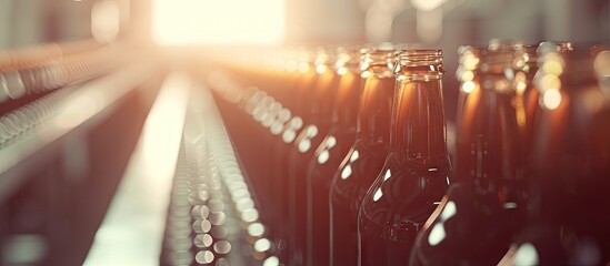 process of bottling on production line. with copy space image. Place for adding text or design