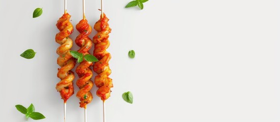 Group of Hweori Gamja Tornado Potato Spiral Potato Skewers Helical Shape. with copy space image. Place for adding text or design