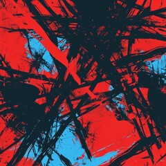 Abstract blue and red chaotic paints textured background