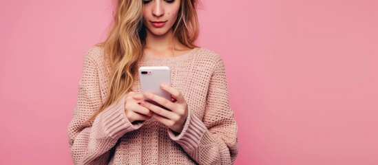 Dating online Mobile phone in hands of woman who scrolling through profiles of men and pressing red heart button with her finger Close up of smartphone screen on which modern dating app is open