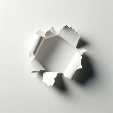 paper hole with torn edge on a white background 