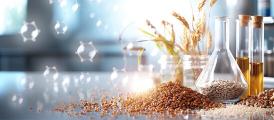 Selective and genetic work with seeds and grains in a scientific laboratory Food quality control. with copy space image. Place for adding text or design