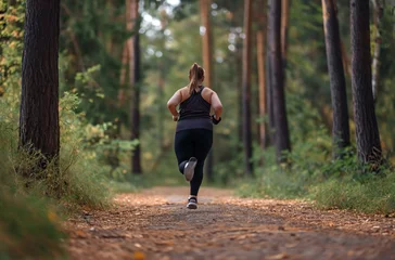 Deurstickers Overweight teenager jogging in forest © Victoria