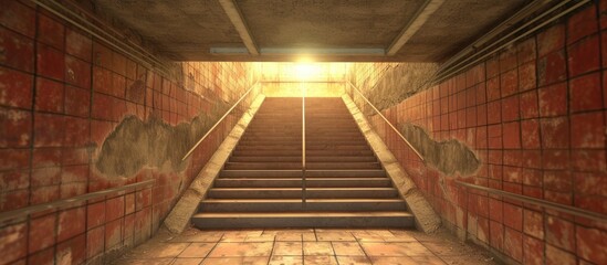 Dark underground stairs leading up into the light. with copy space image. Place for adding text or design - Powered by Adobe